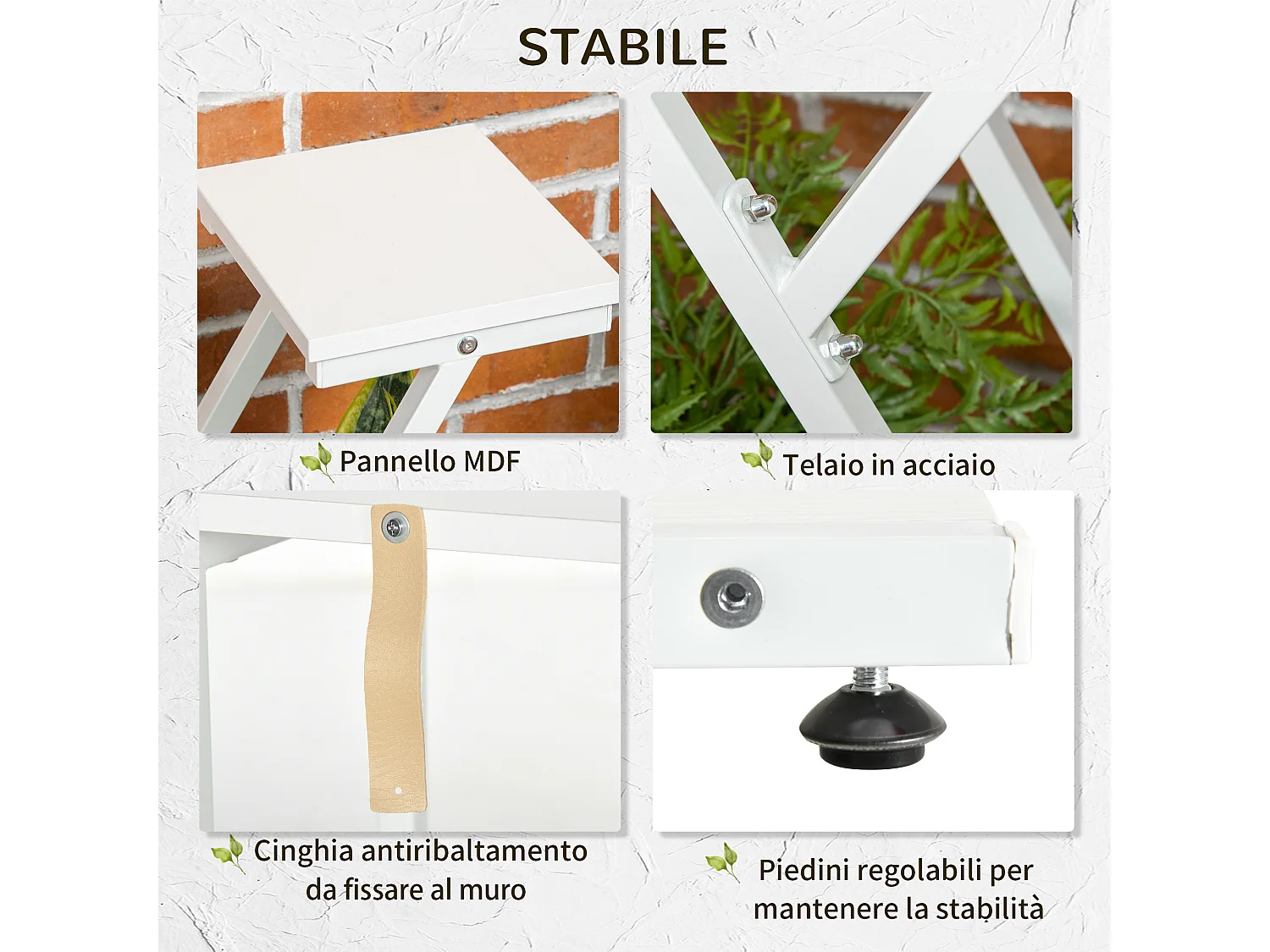 Scaletta portavasi a 4 livelli per interni ed esterni bianco