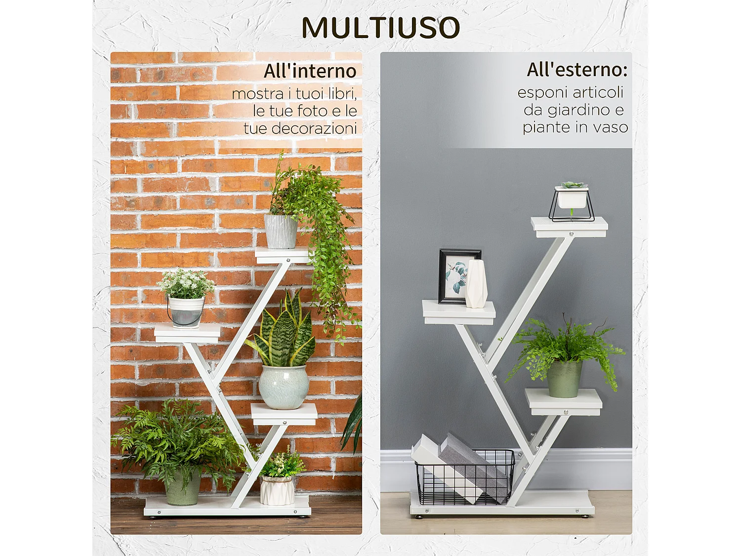 Scaletta portavasi a 4 livelli per interni ed esterni bianco