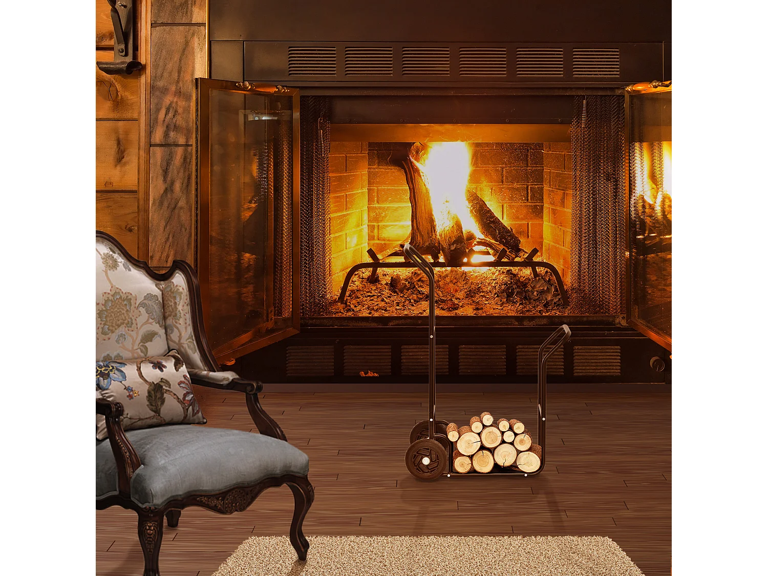 Carrello portalegna in acciaio 2 ruote interno esterno nero