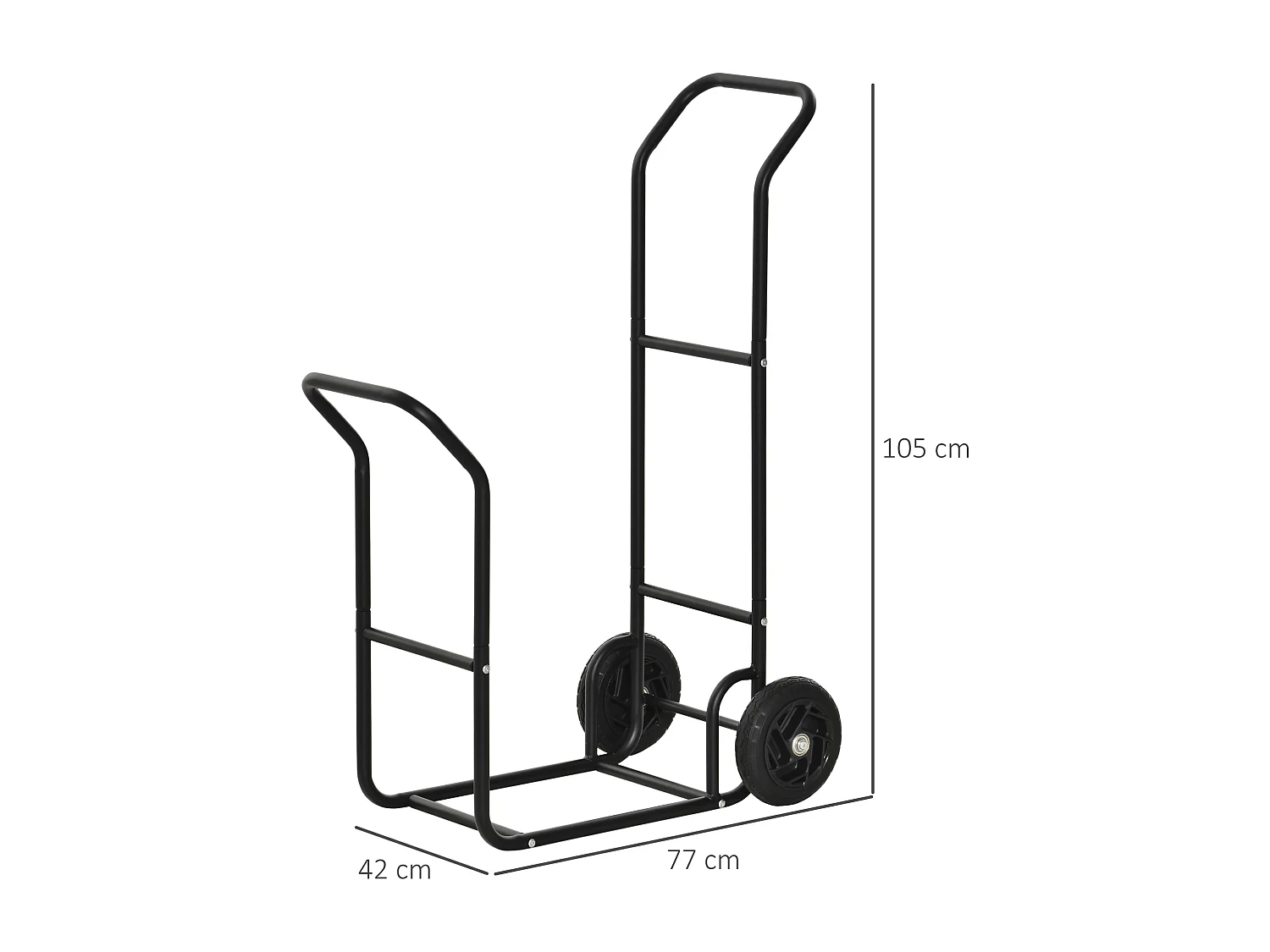 Carrello portalegna in acciaio 2 ruote interno esterno nero
