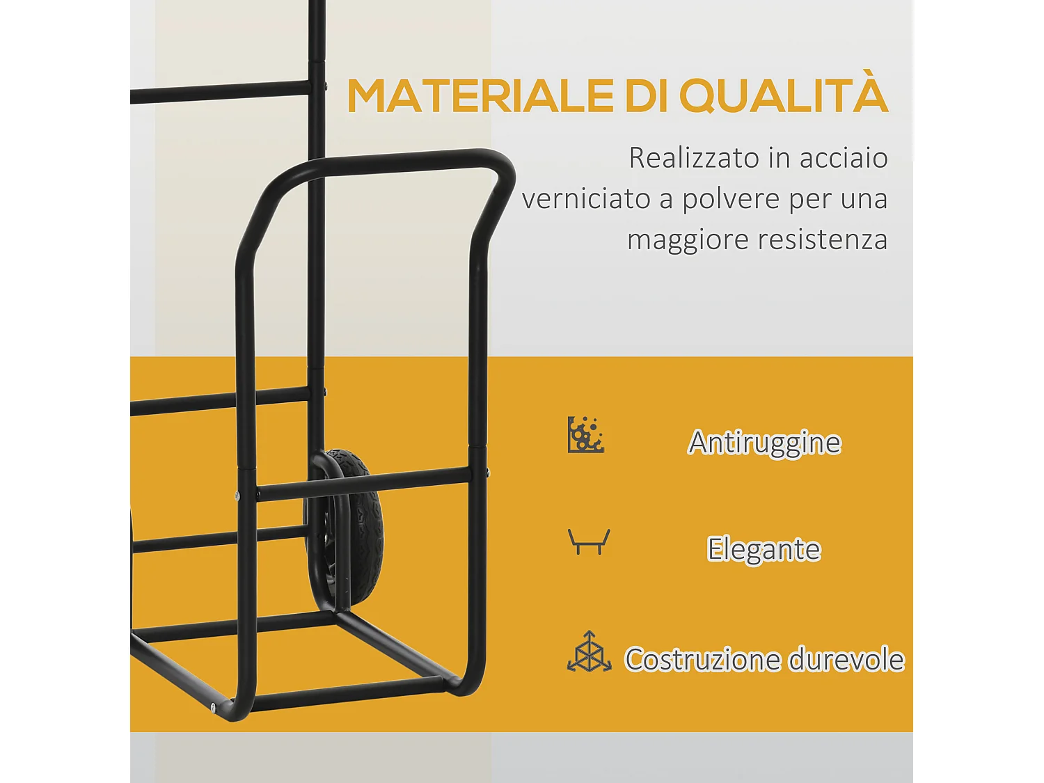 Carrello portalegna in acciaio 2 ruote interno esterno nero