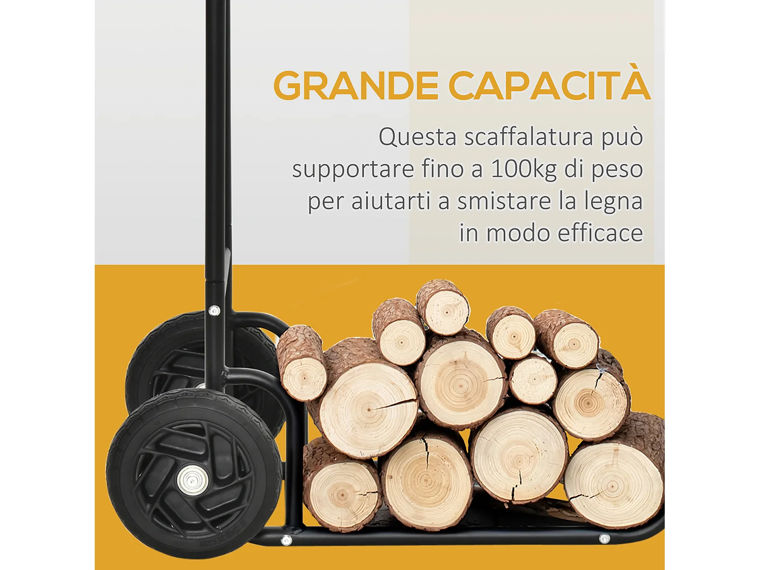 Carrello portalegna in acciaio 2 ruote interno esterno nero