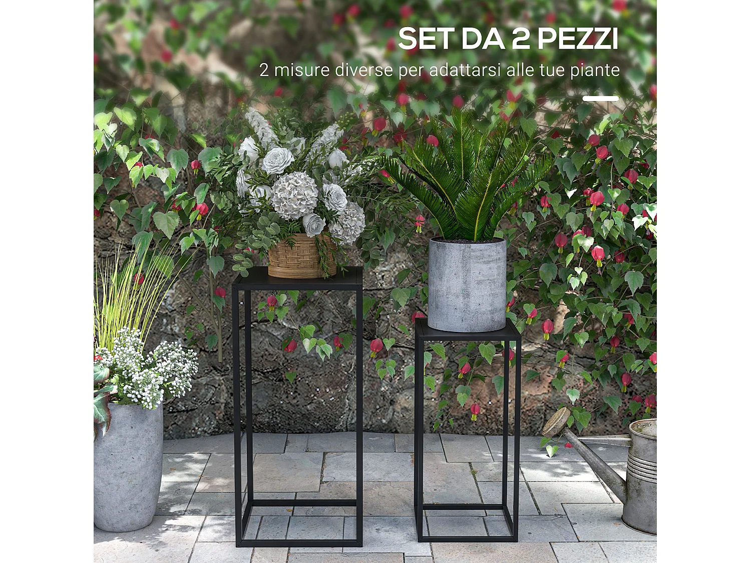 Tavolino portapiante set 2pz in acciaio nero