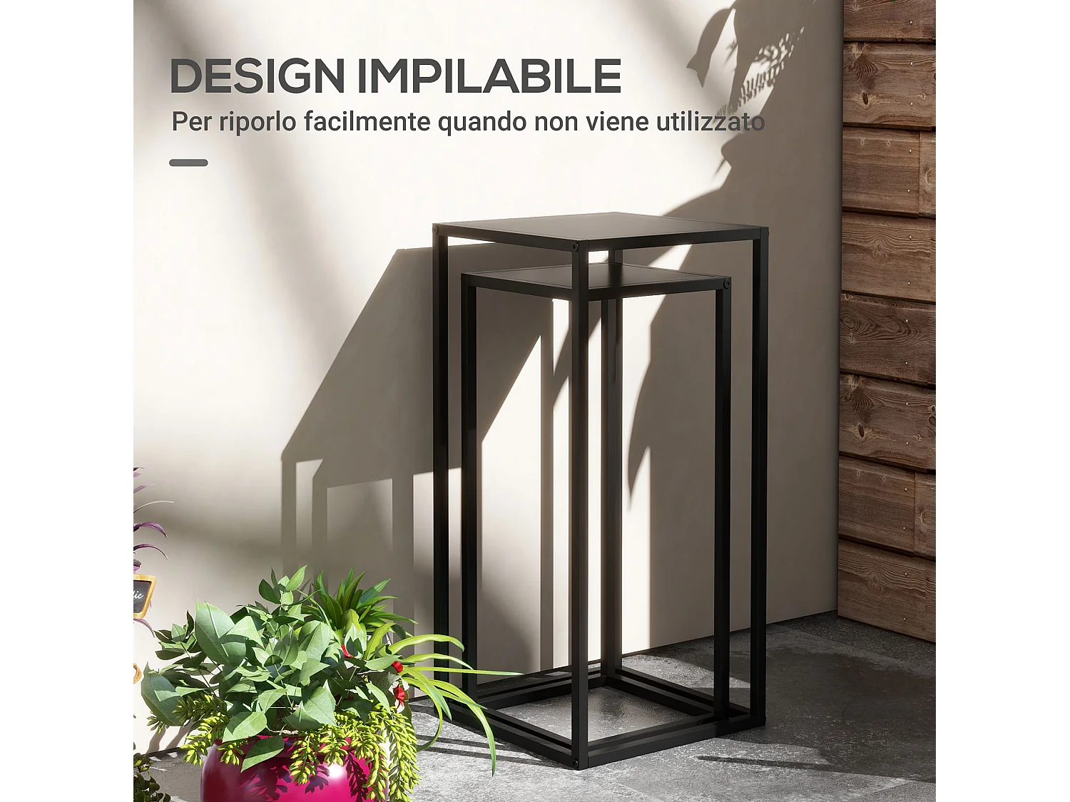 Tavolino portapiante set 2pz in acciaio nero