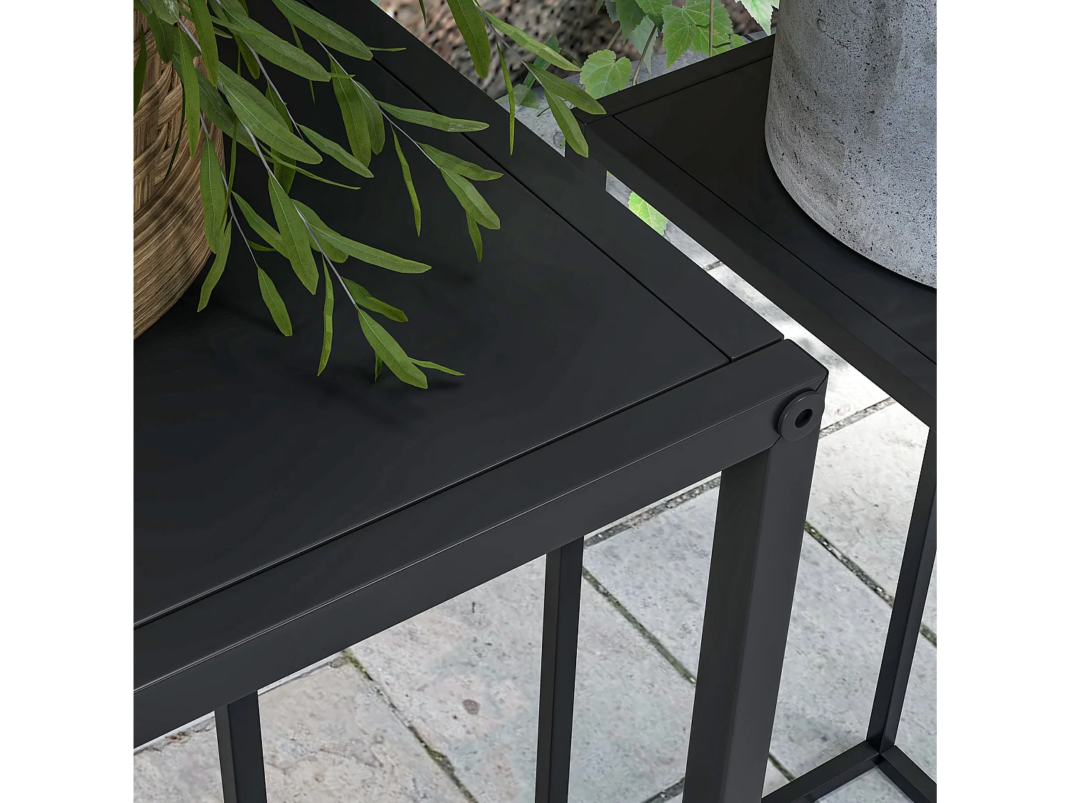 Tavolino portapiante set 2pz in acciaio nero