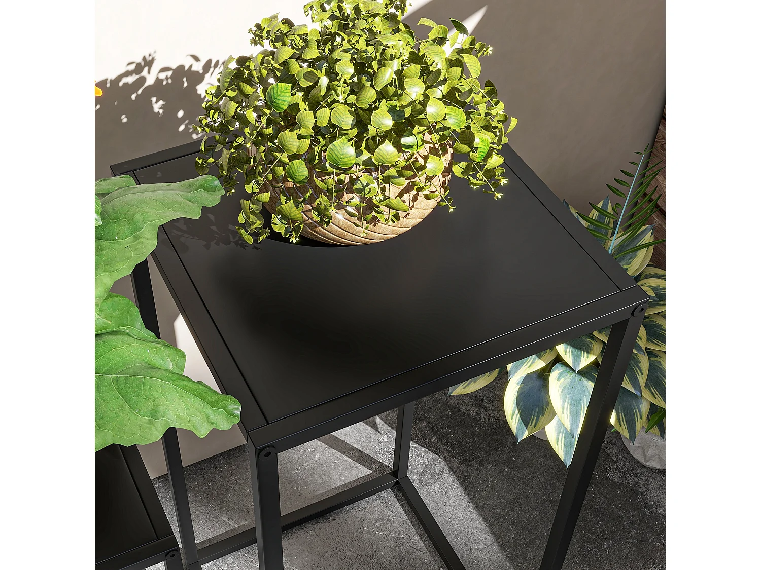 Tavolino portapiante set 2pz in acciaio nero