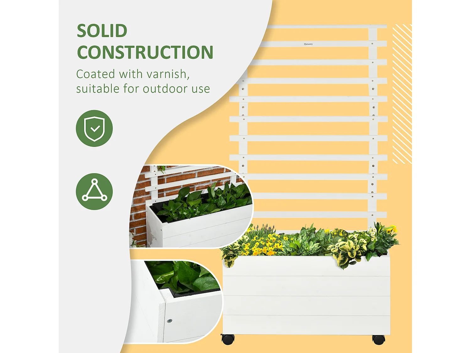 Fioriera verticale con 4 ruote e traliccio per rampicanti