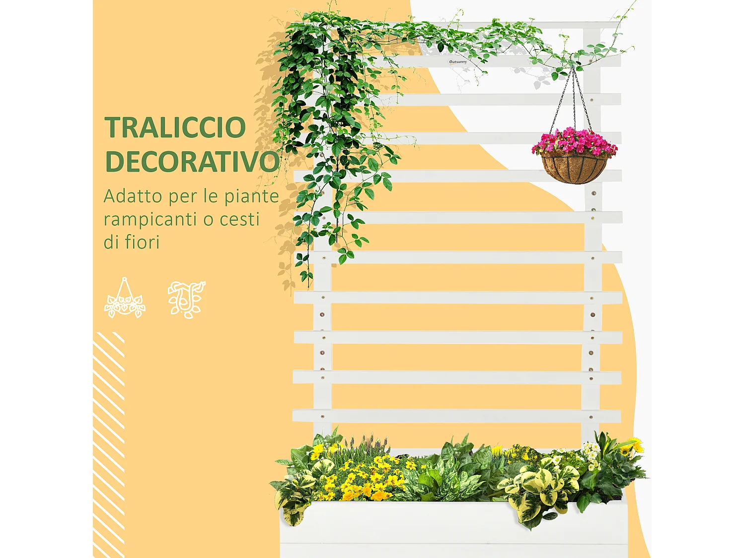 Fioriera verticale con 4 ruote e traliccio per rampicanti