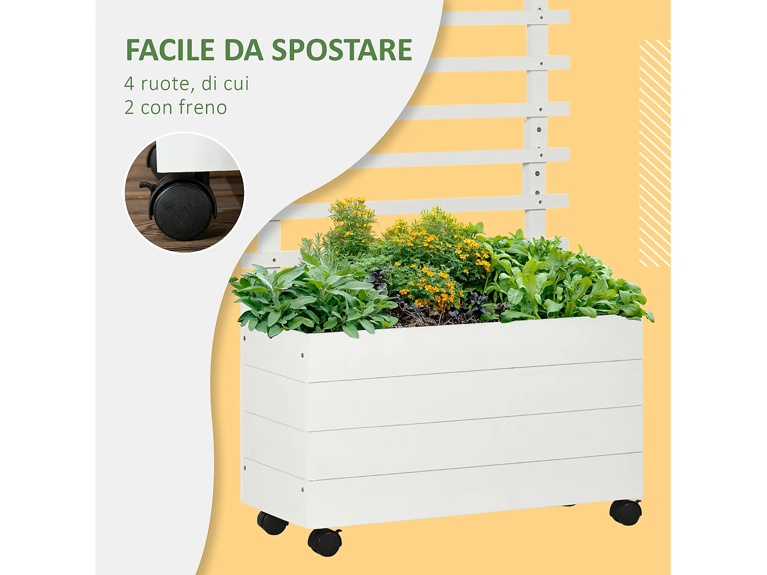 Fioriera verticale con 4 ruote e traliccio per rampicanti