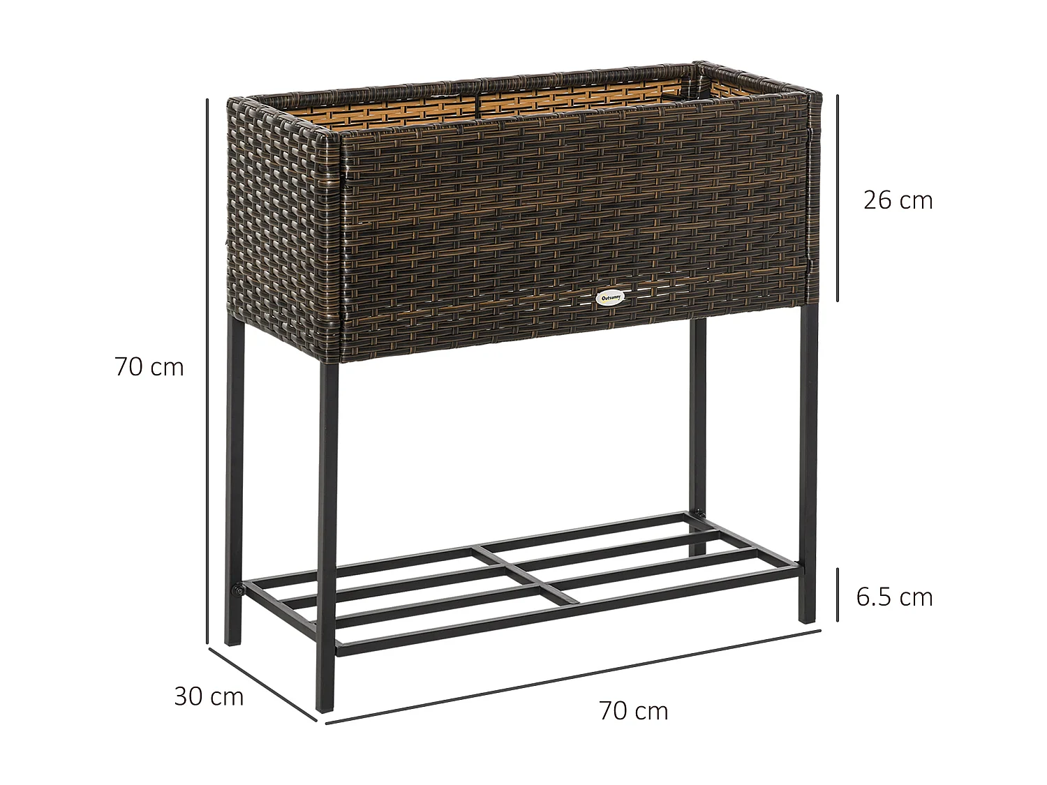 Giardino rialzato fioriera effetto vimini con ripiano metallo marrone