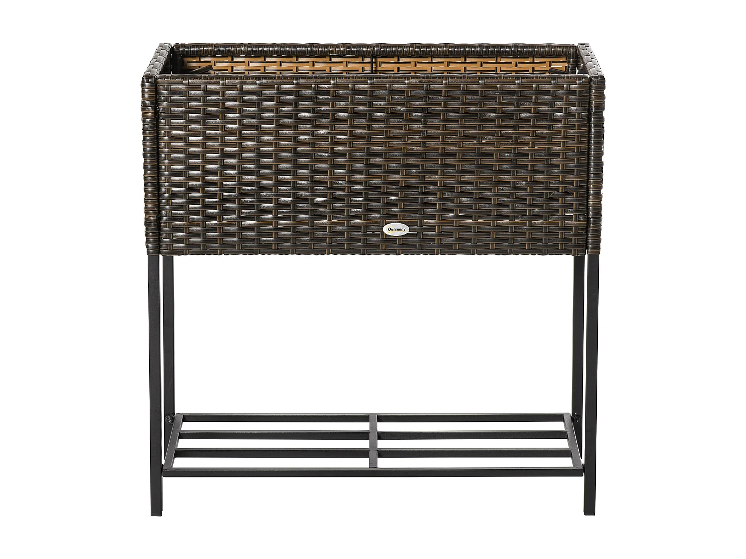 Giardino rialzato fioriera effetto vimini con ripiano metallo marrone