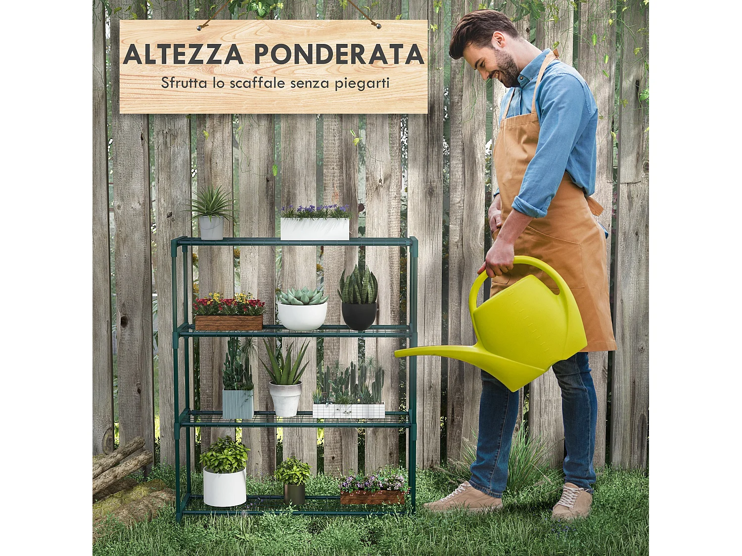 Scaffale porta piante a 4 livelli in acciaio verde