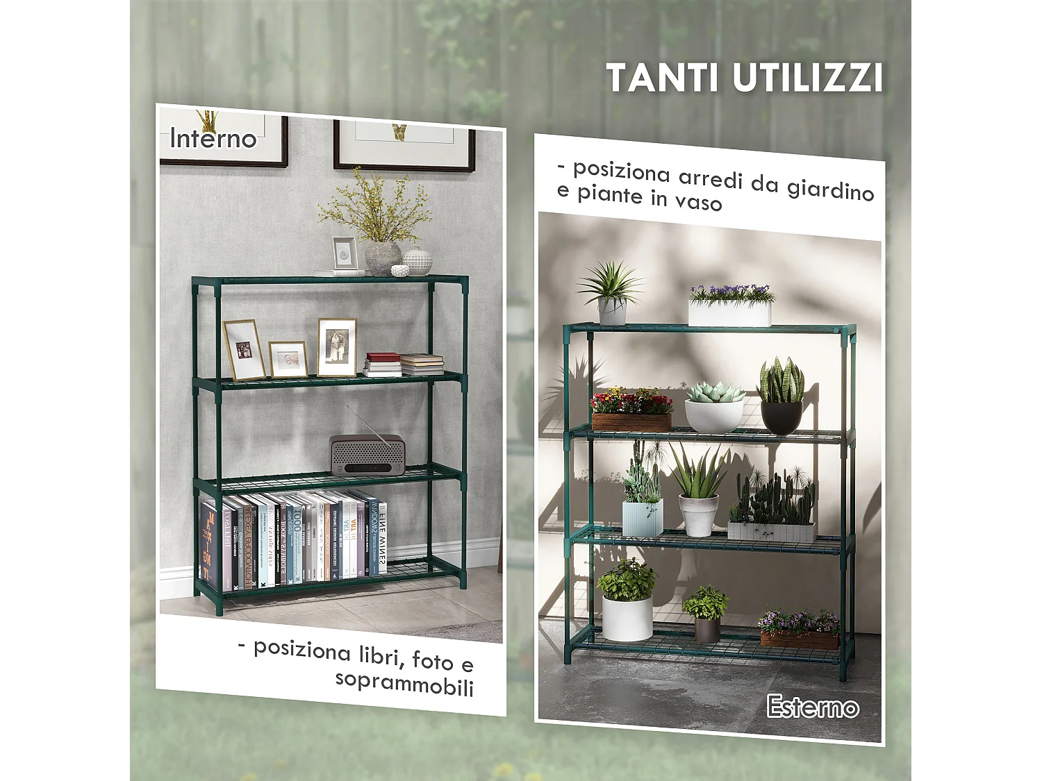 Scaffale porta piante a 4 livelli in acciaio verde