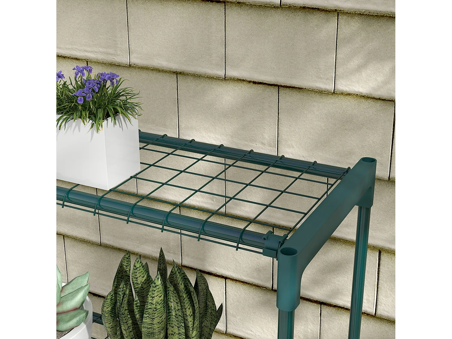 Scaffale porta piante a 4 livelli in acciaio verde