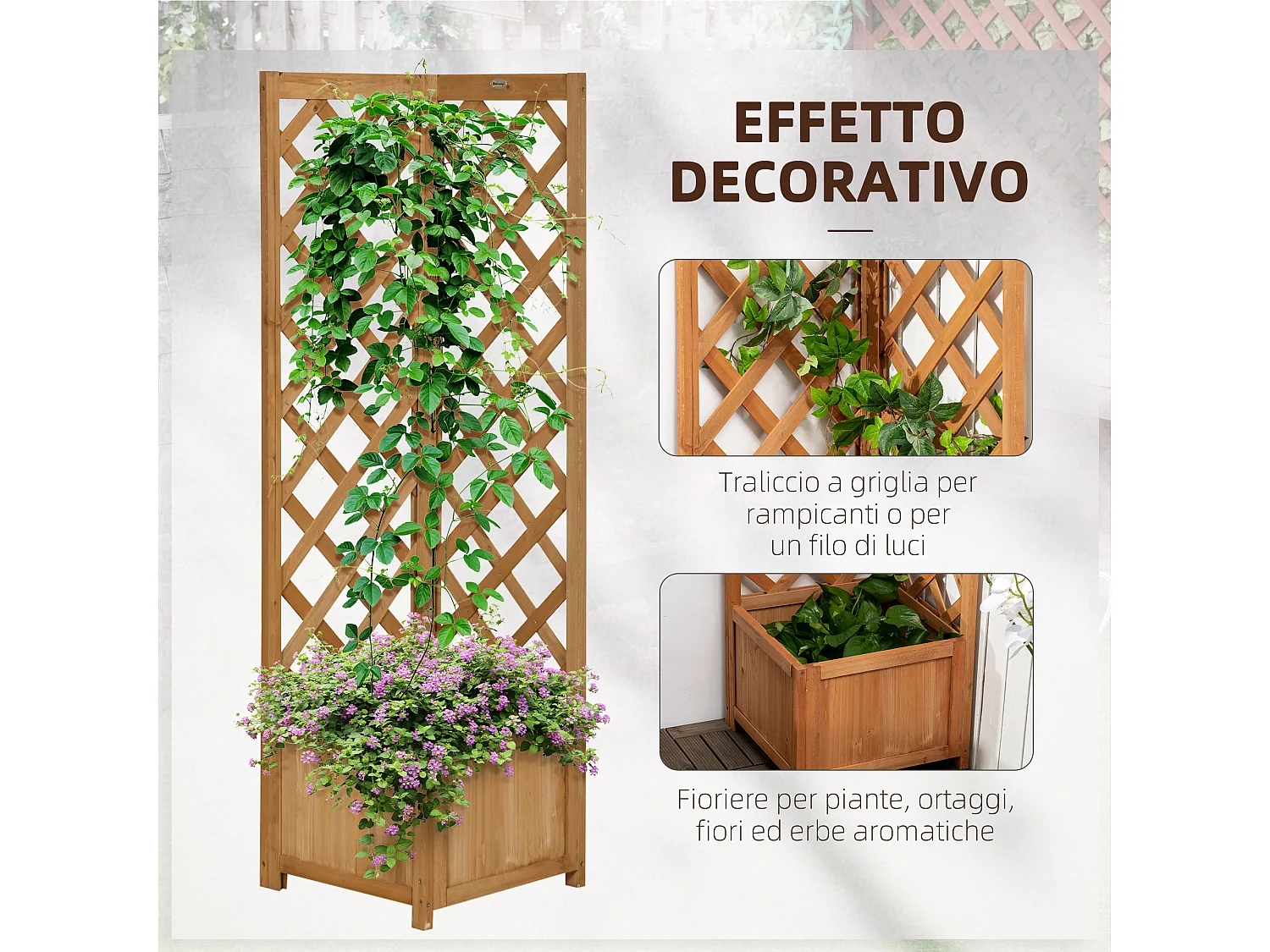 Fioriera da giardino fondo cavo con grigliato per rampicanti