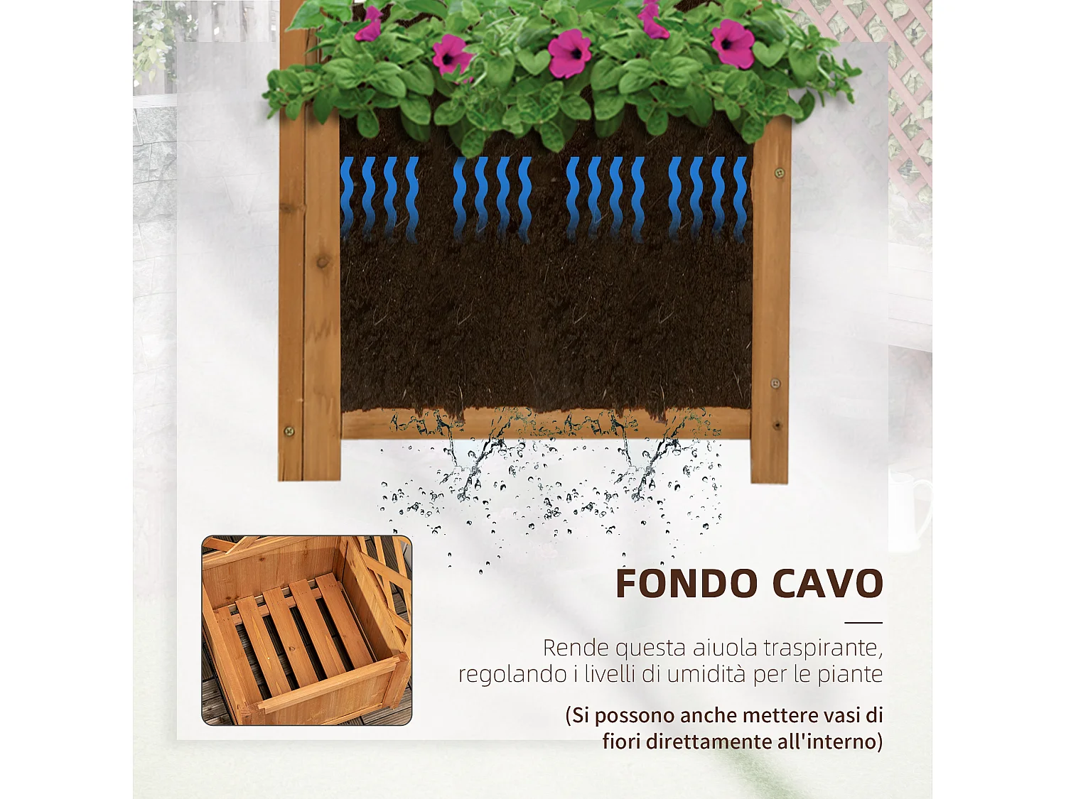 Fioriera da giardino fondo cavo con grigliato per rampicanti