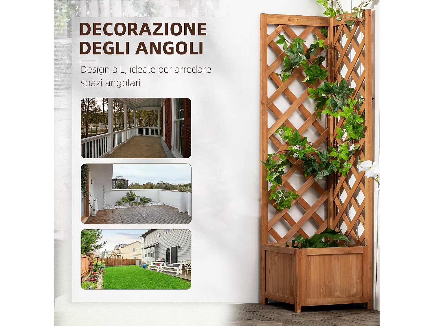 Fioriera da giardino fondo cavo con grigliato per rampicanti