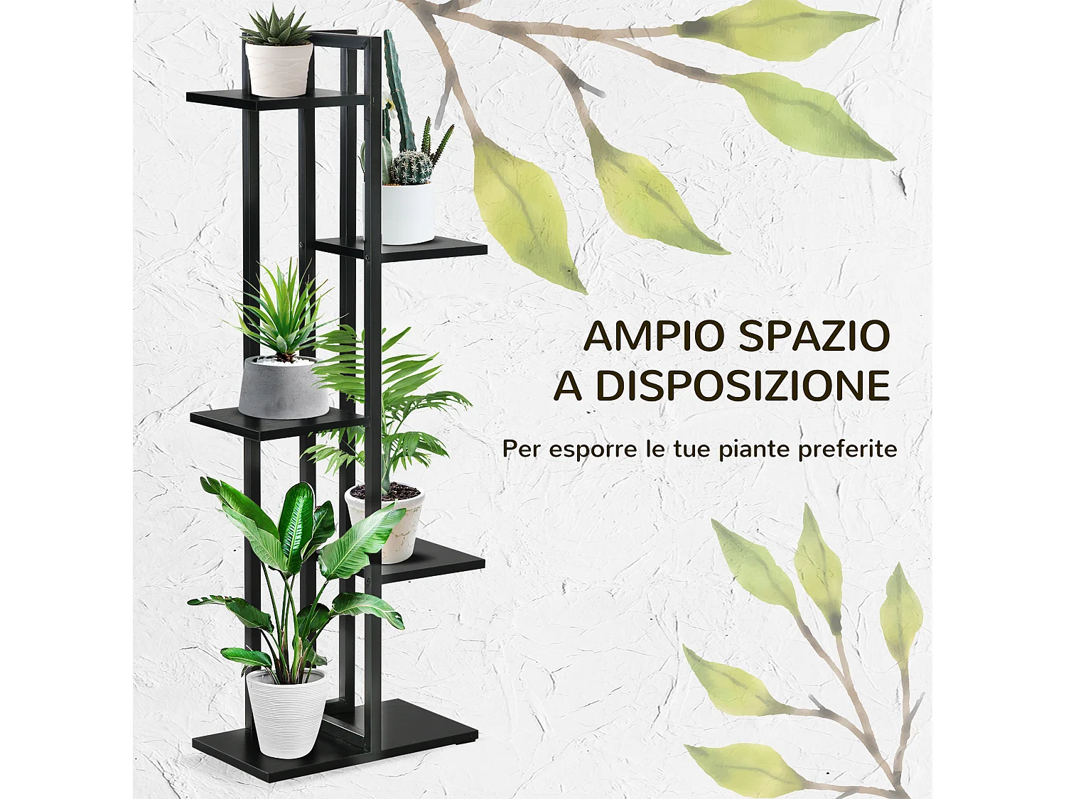 Scaletta portavasi a 5 livelli per interni ed esterni nero