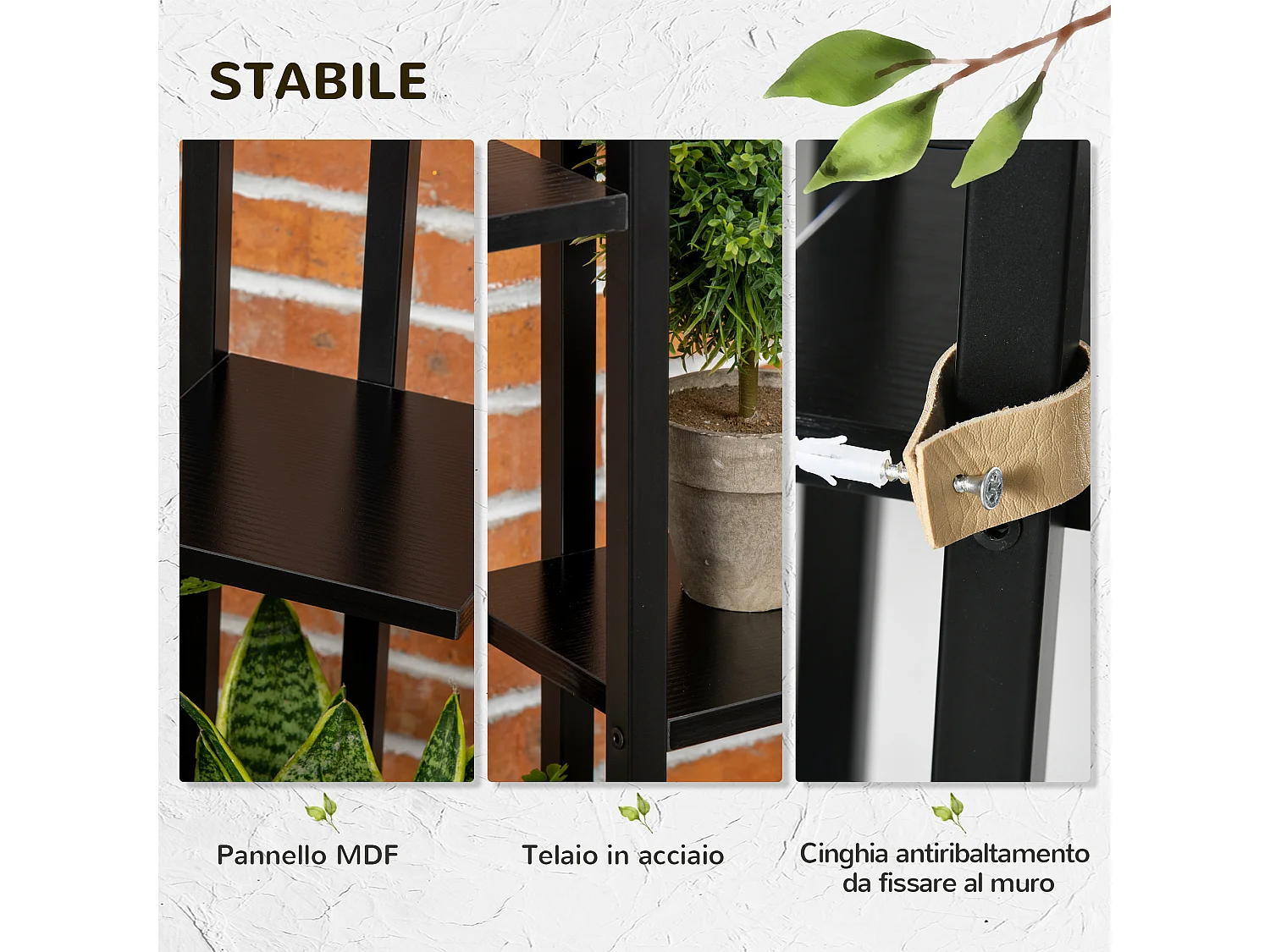 Scaletta portavasi a 5 livelli per interni ed esterni nero