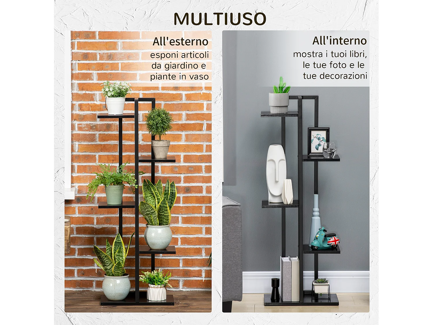 Scaletta portavasi a 5 livelli per interni ed esterni nero