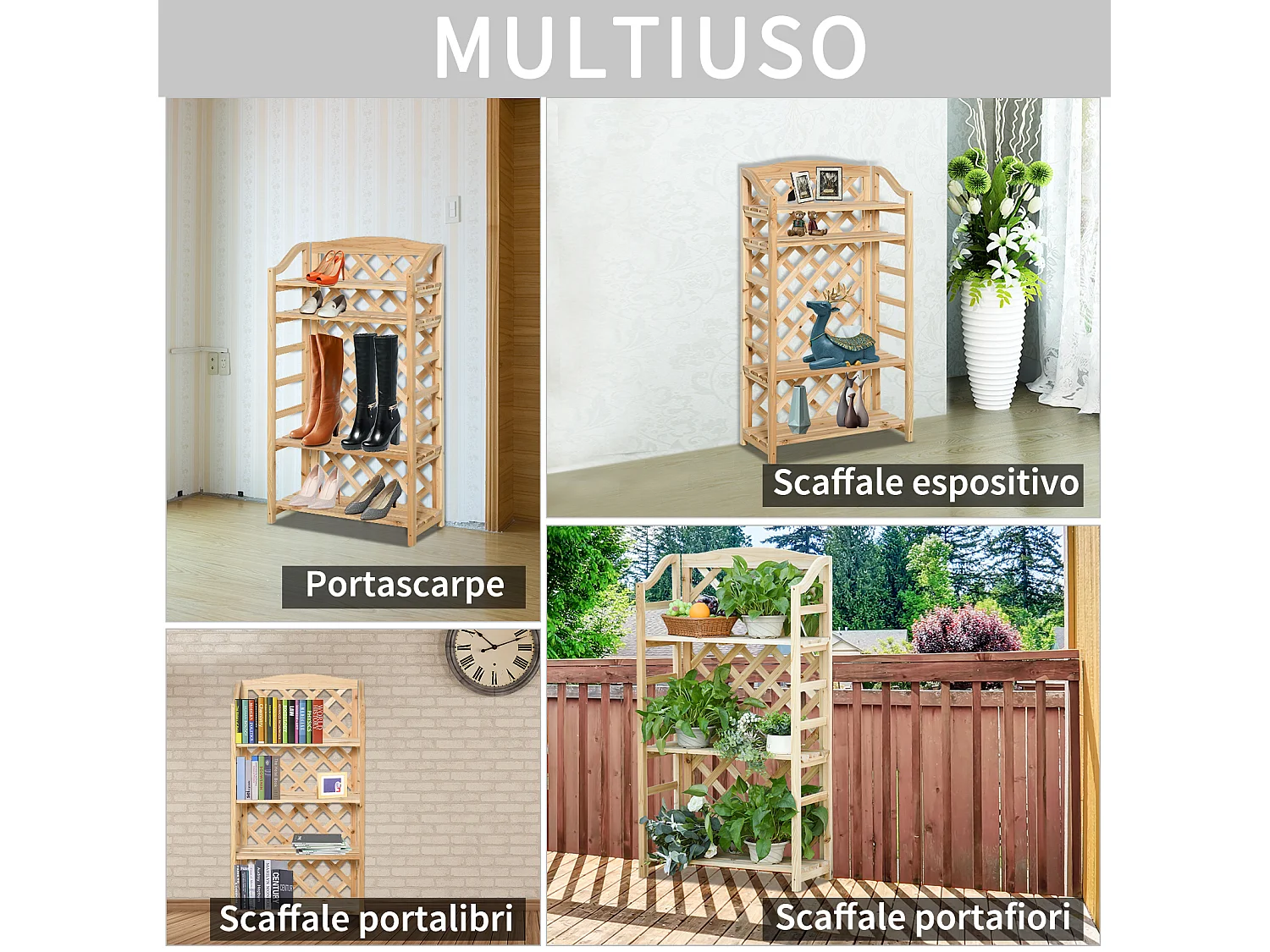 Scaffale portapiante pieghevole con mensole regolabili