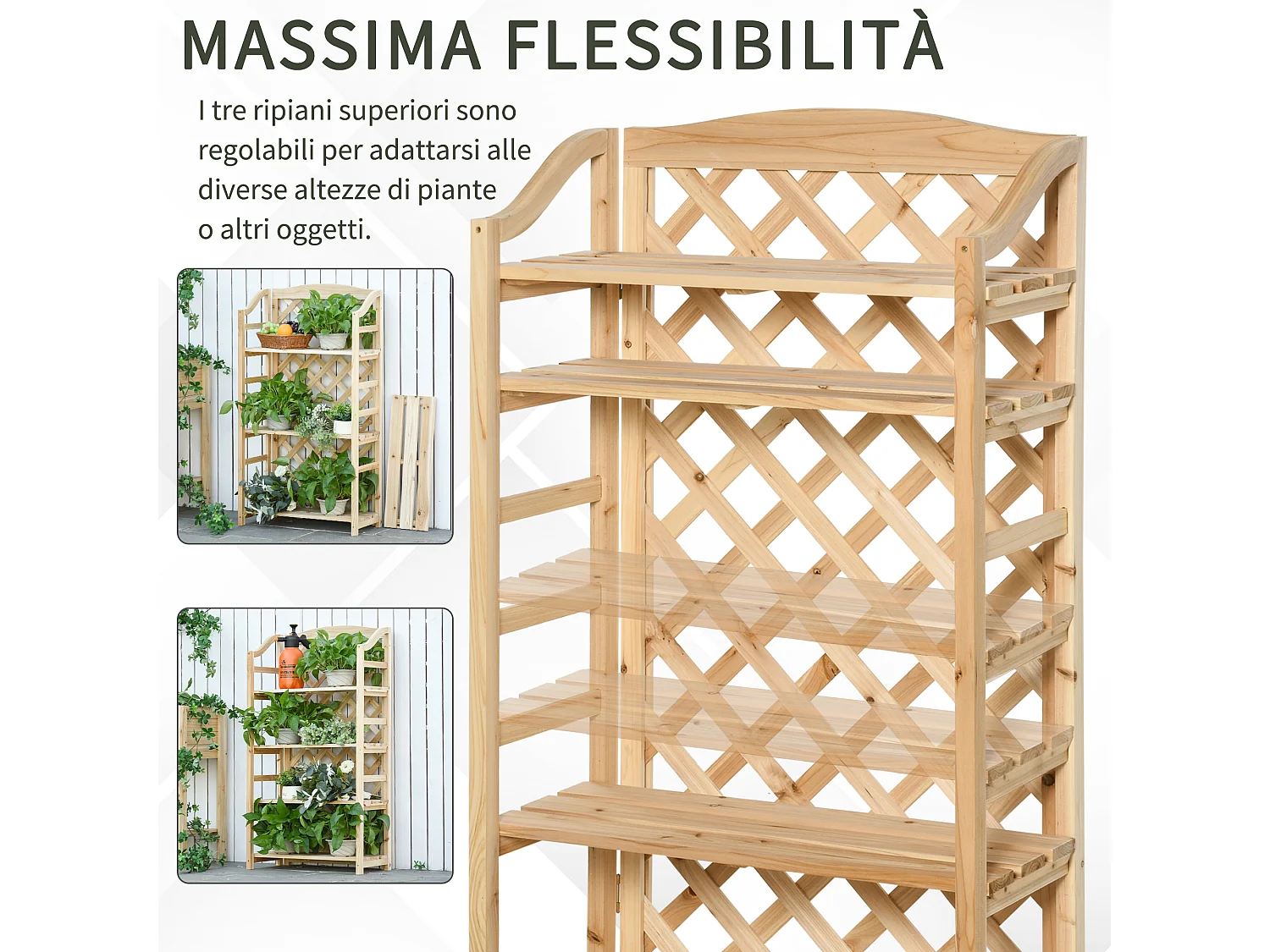 Scaffale portapiante pieghevole con mensole regolabili