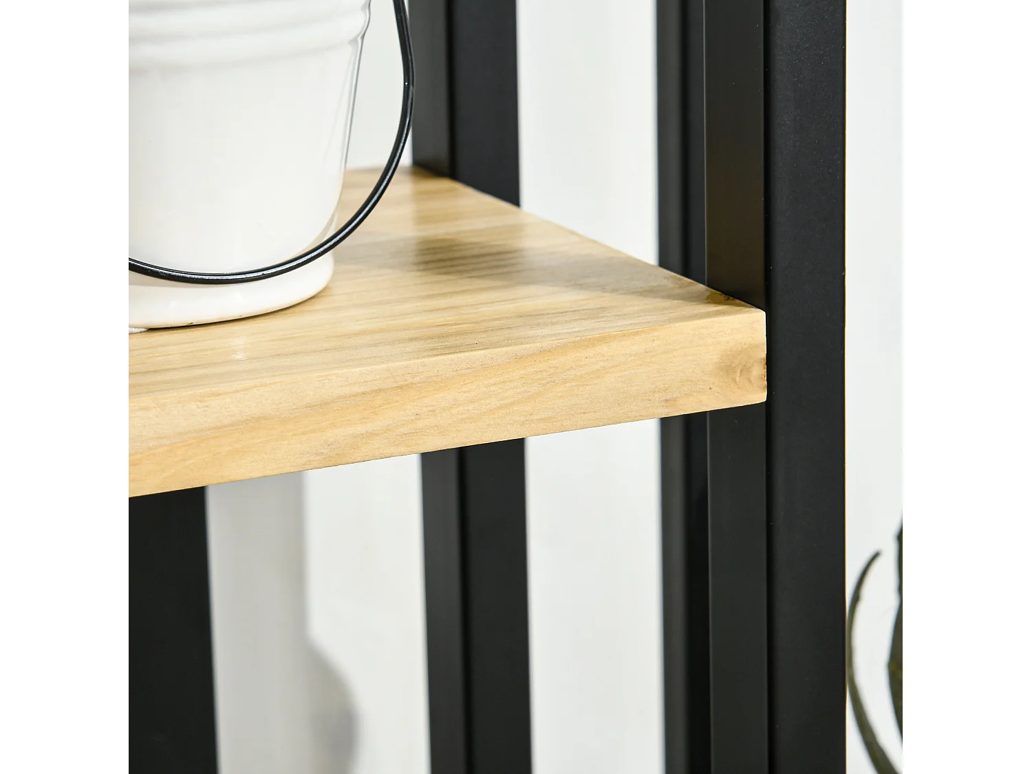 Portapiante a 4 ripiani in stile industriale in legno e metallo nero