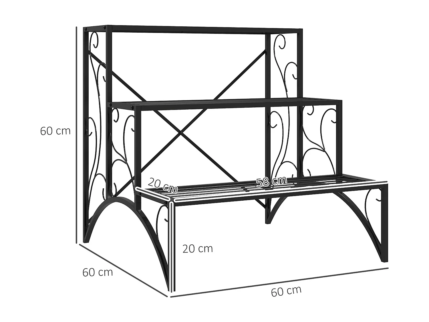 Scaffale portavasi a scaletta 3 livelli per interno ed esterno nero
