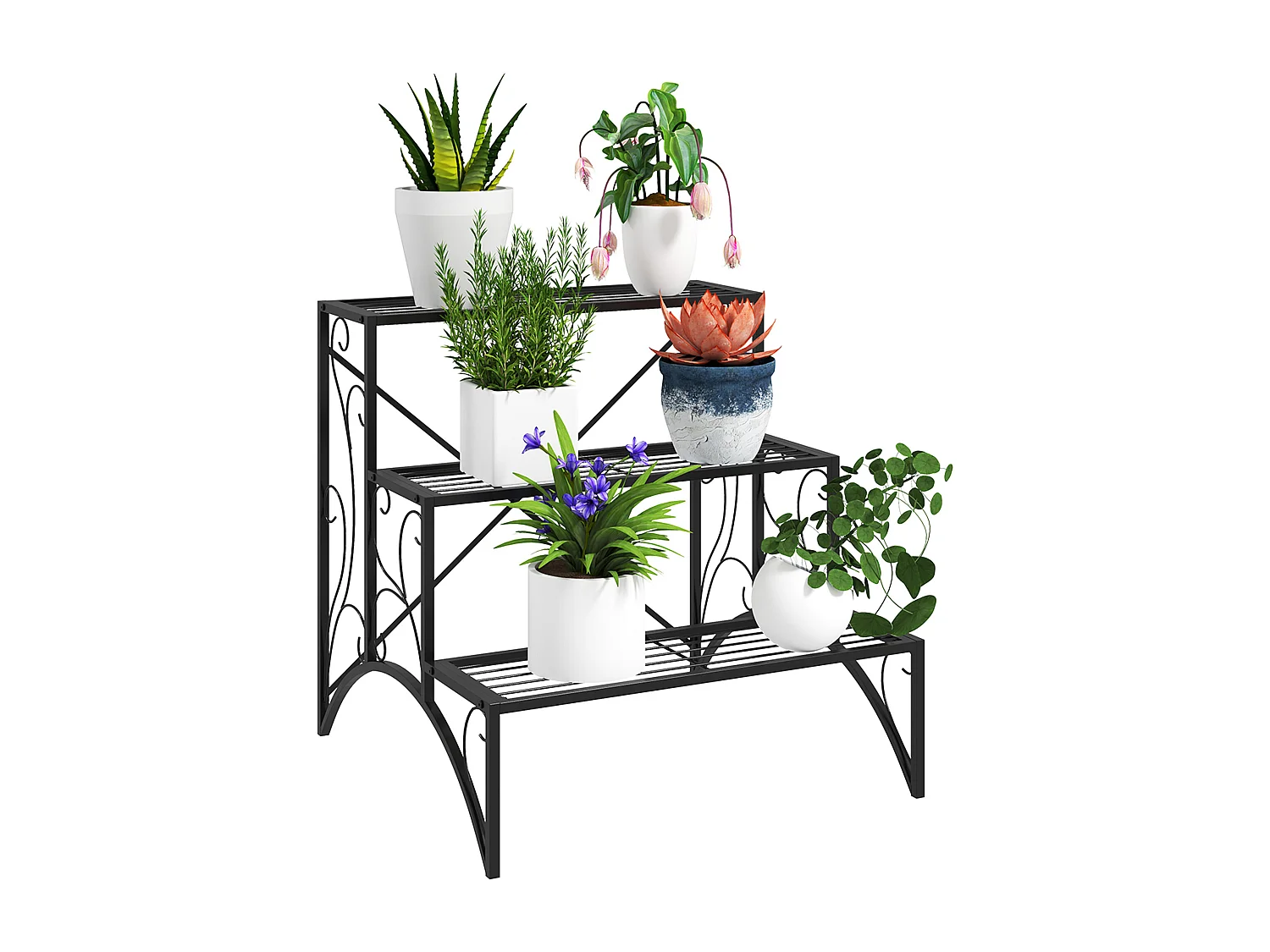 Scaffale portavasi a scaletta 3 livelli per interno ed esterno nero