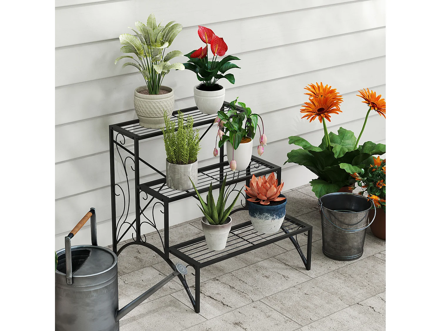 Scaffale portavasi a scaletta 3 livelli per interno ed esterno nero