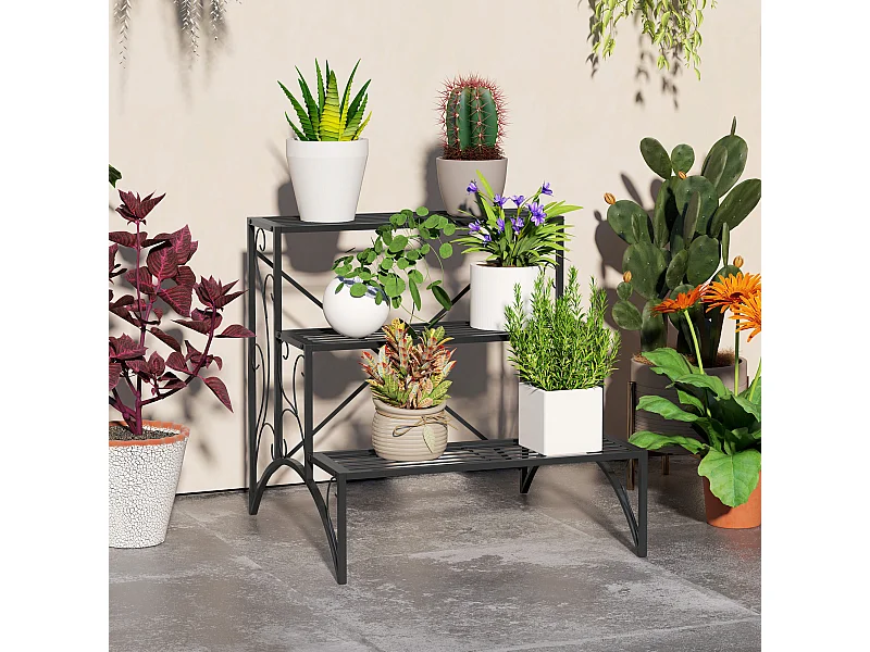 Scaffale portavasi a scaletta 3 livelli per interno ed esterno nero