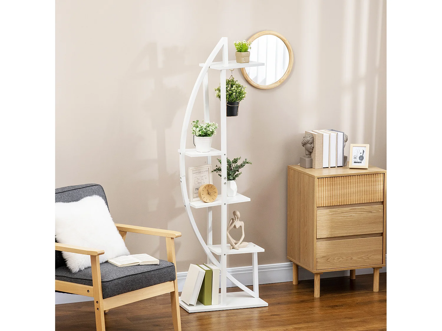 Portafiori 5 livelli a mezzaluna da interni ed esterni bianco