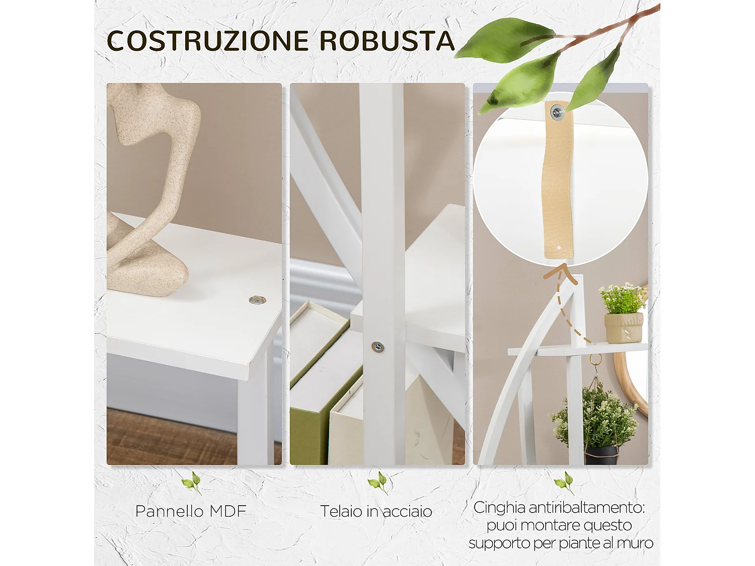 Portafiori 5 livelli a mezzaluna da interni ed esterni bianco