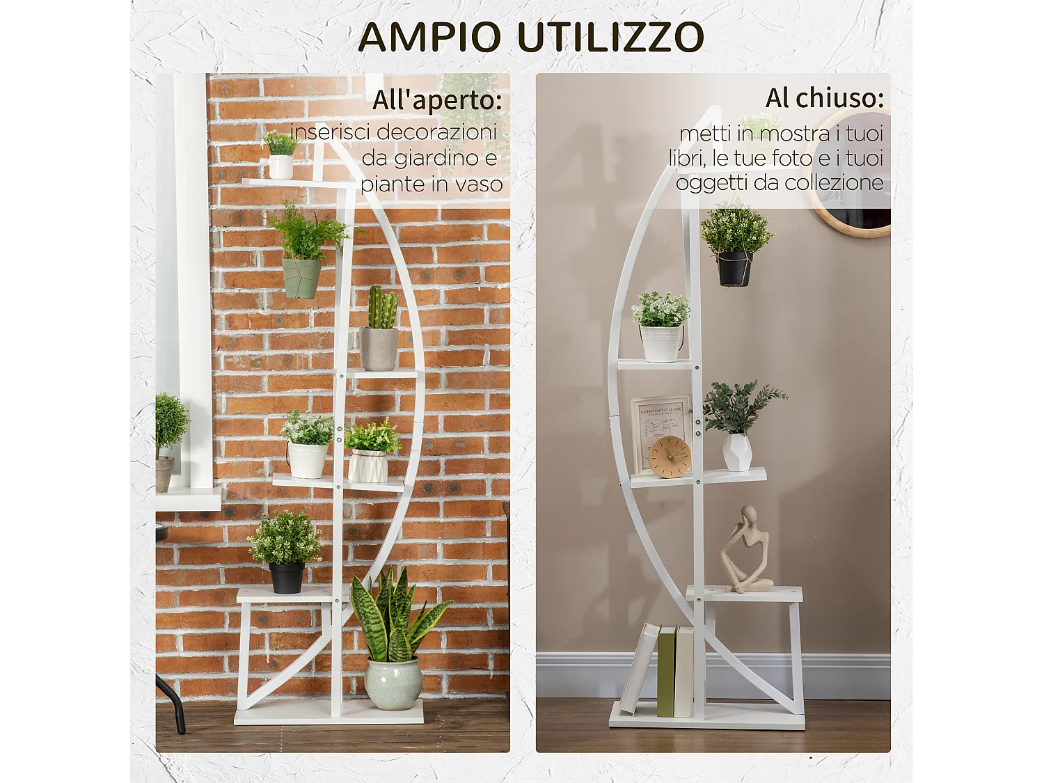 Portafiori 5 livelli a mezzaluna da interni ed esterni bianco