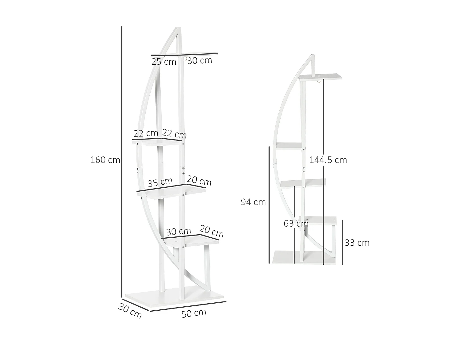 Portafiori 5 livelli a mezzaluna da interni ed esterni bianco