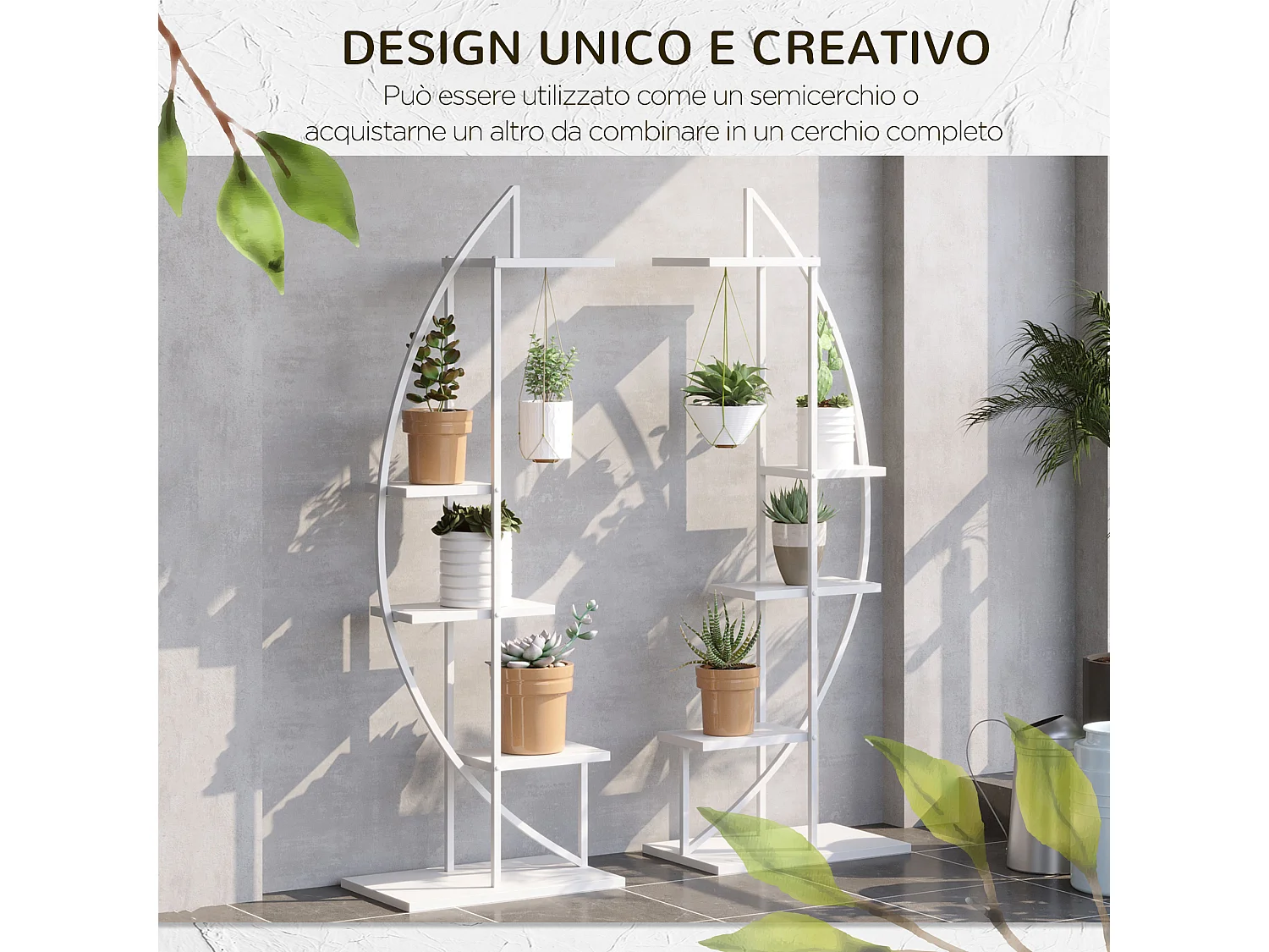 Portafiori 5 livelli a mezzaluna da interni ed esterni bianco