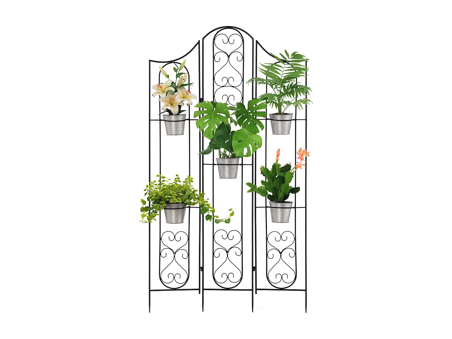 Portapiante verticale pieghevole 5 vasi da esterno in metallo