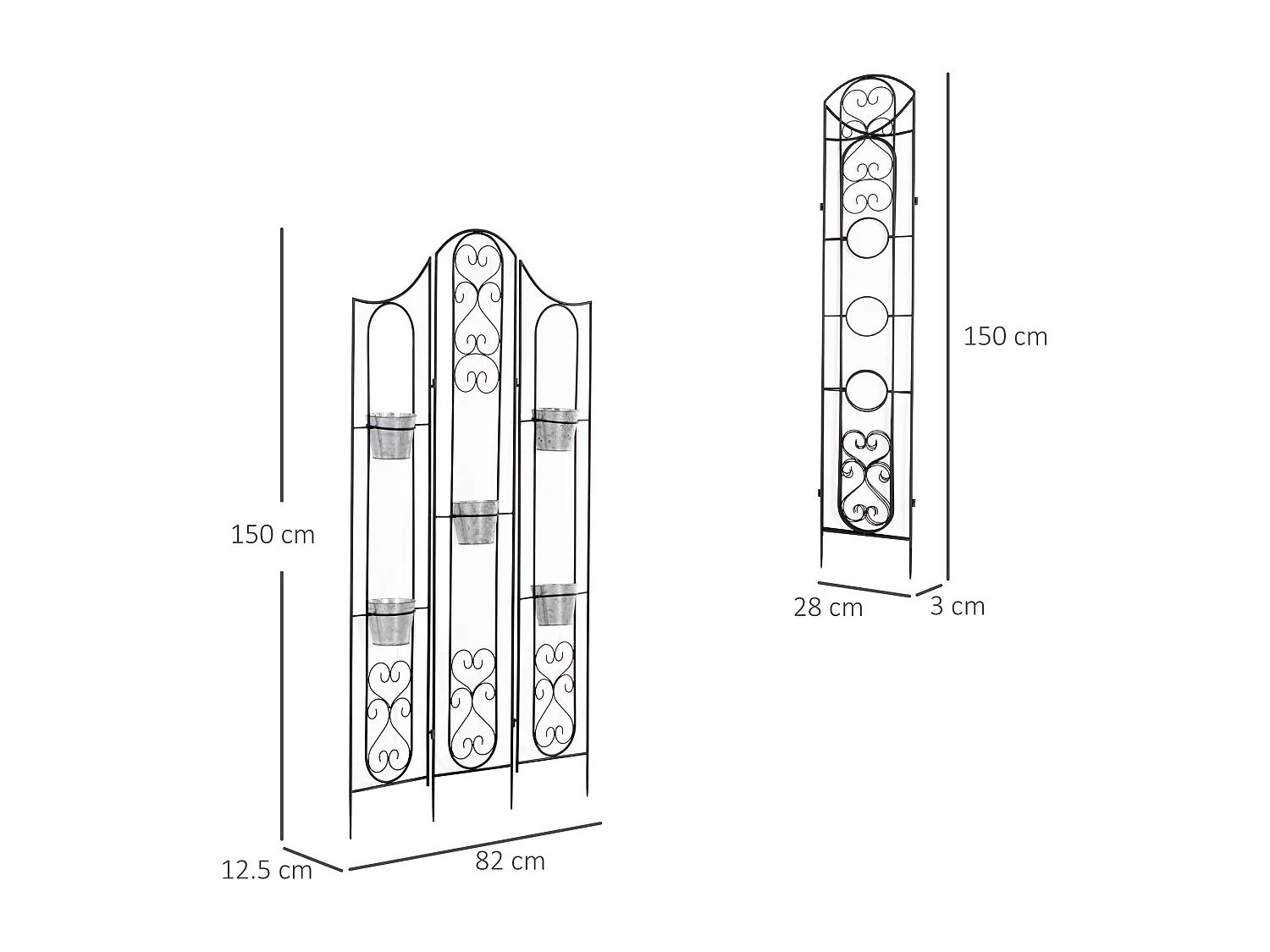 Portapiante verticale pieghevole 5 vasi da esterno in metallo
