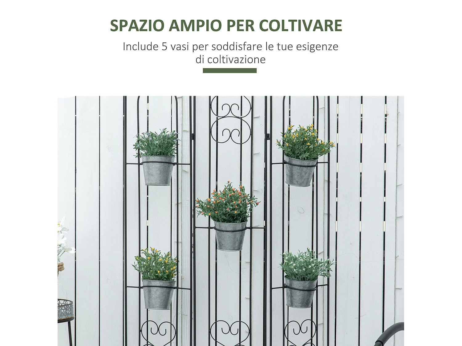 Portapiante verticale pieghevole 5 vasi da esterno in metallo