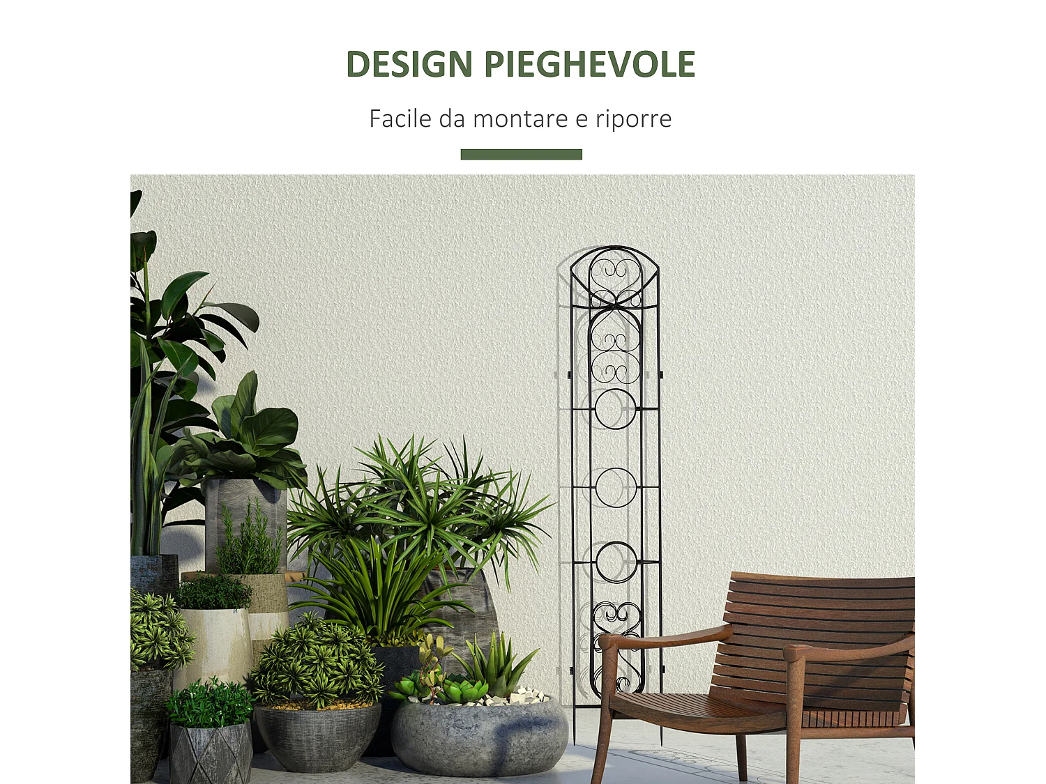 Portapiante verticale pieghevole 5 vasi da esterno in metallo