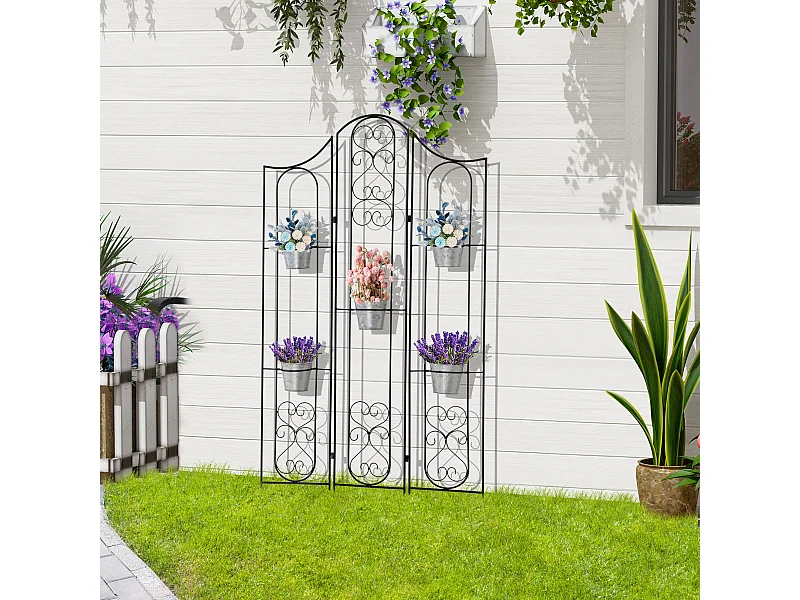 Portapiante verticale pieghevole 5 vasi da esterno in metallo