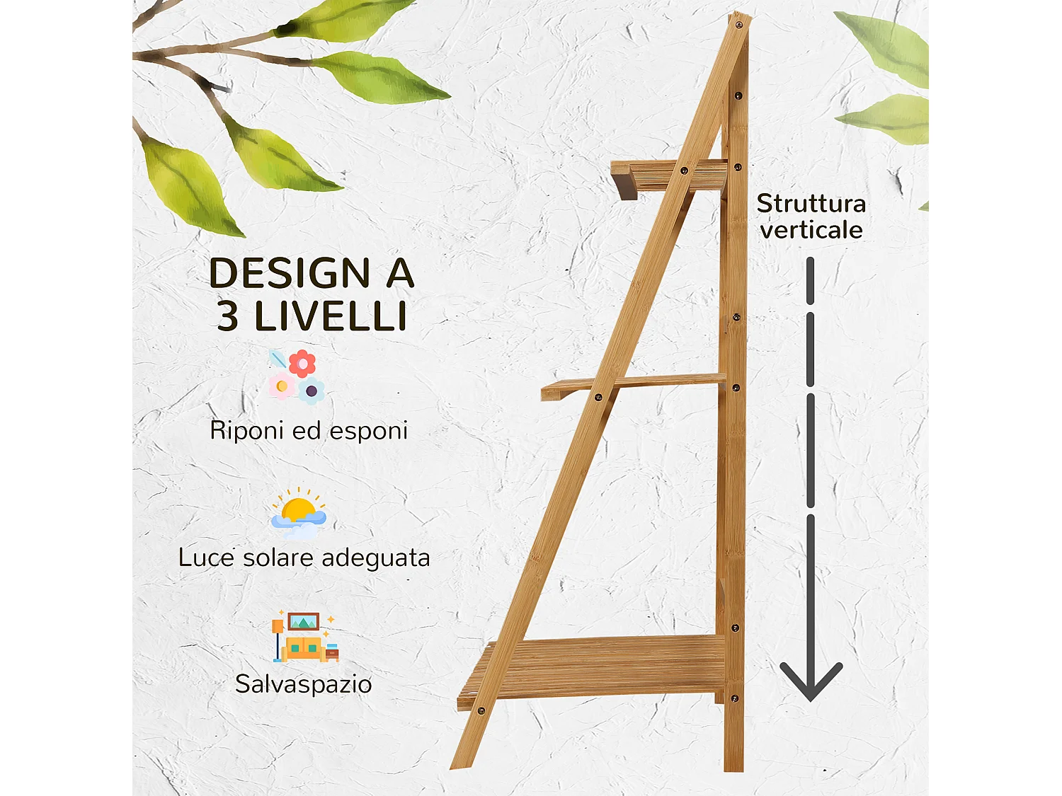 Fioriera da esterno a 3 livelli in bambù color legno