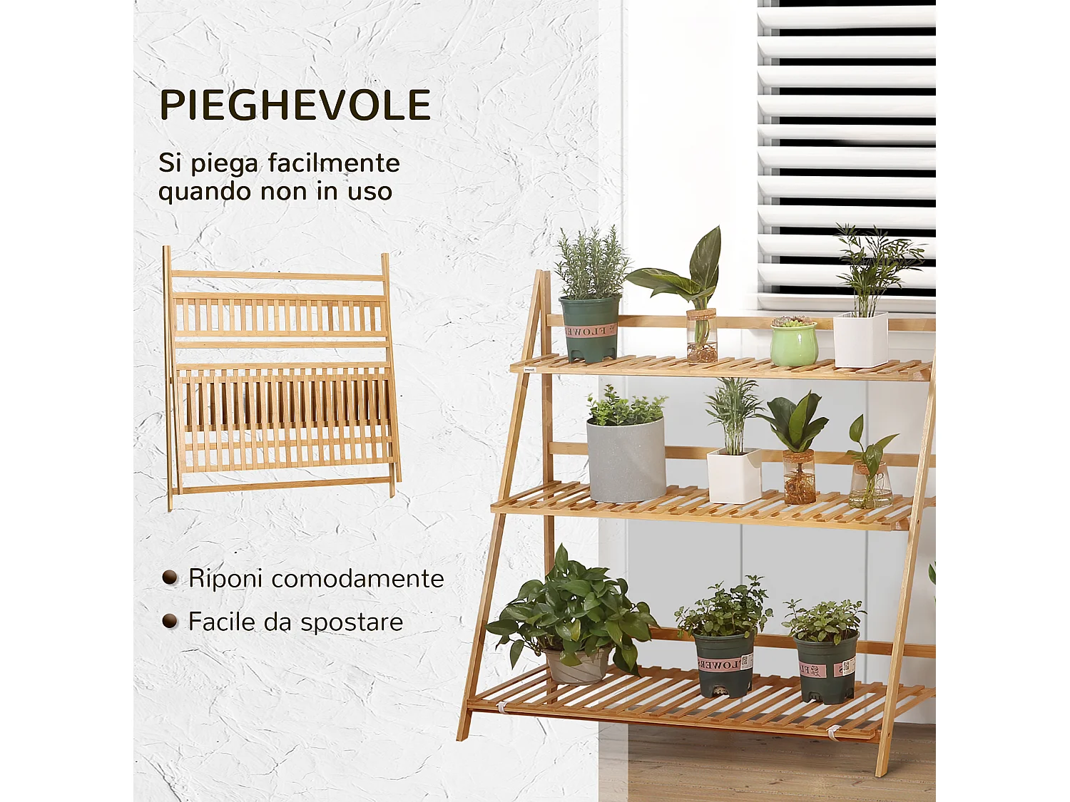 Fioriera da esterno a 3 livelli in bambù color legno