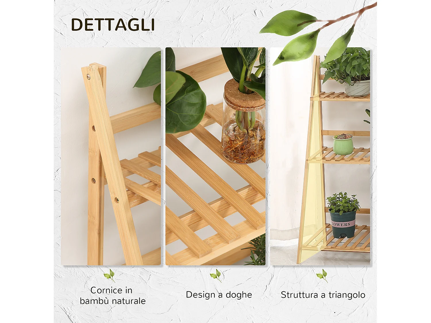 Fioriera da esterno a 3 livelli in bambù color legno