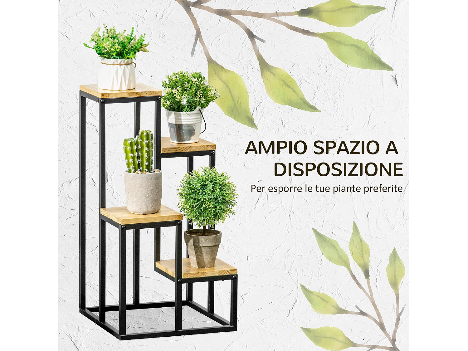 Scaffale per piante 4 livelli da interno ed esterno metallo e legno