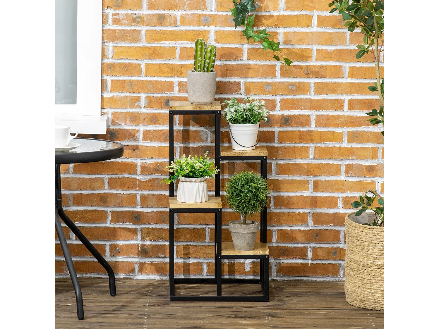 Scaffale per piante 4 livelli da interno ed esterno metallo e legno