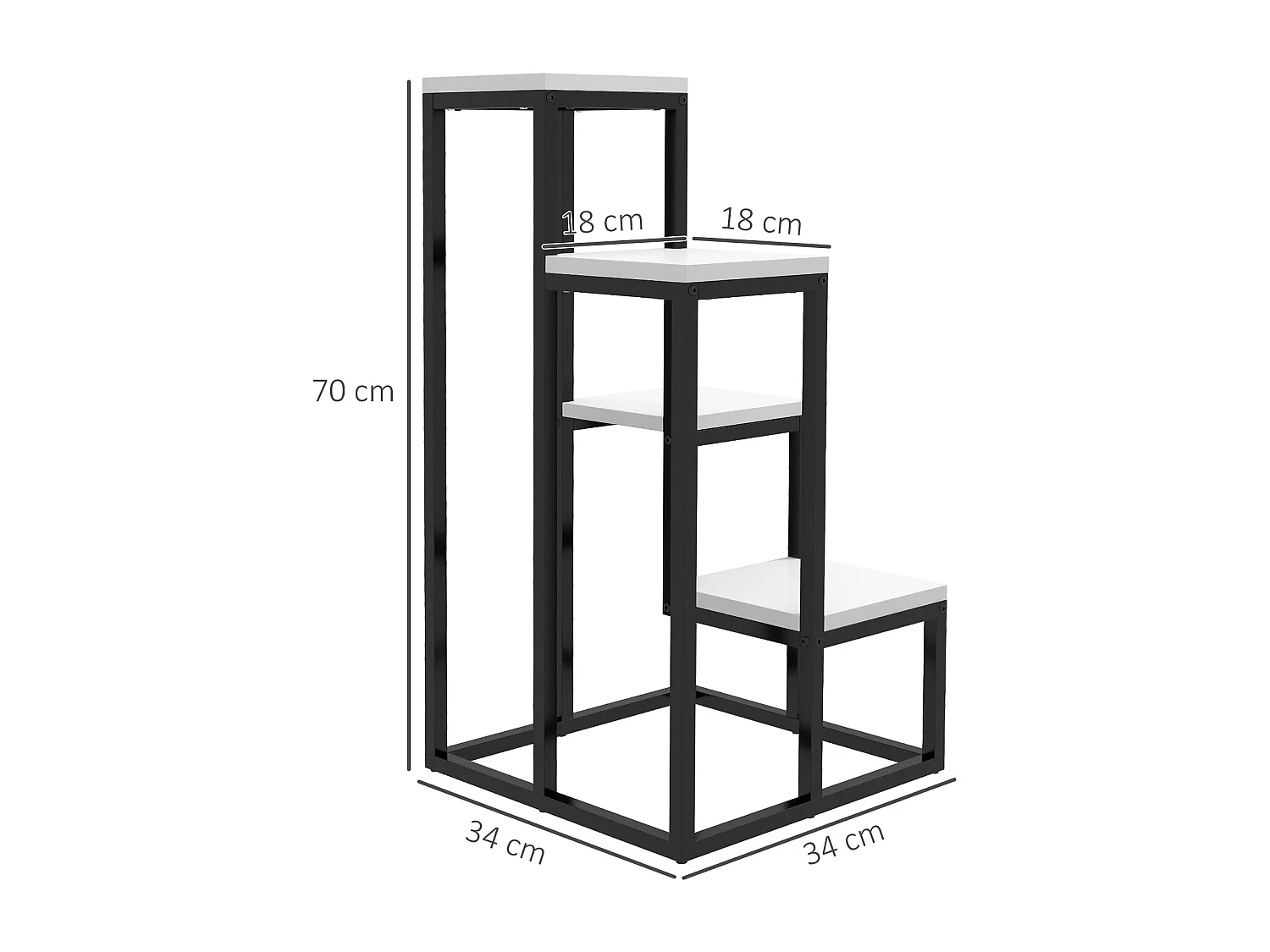 Scaffale per piante a 4 livelli in acciaio e legno bianco e nero