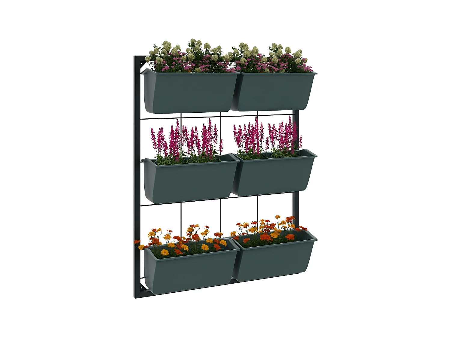 Orto verticale 3 livelli con 6 vasi in acciaio e plastica verde scuro