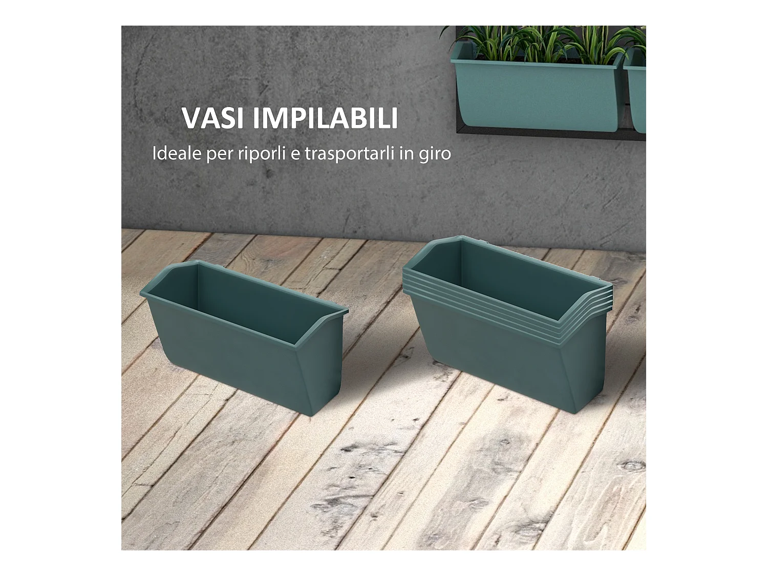 Orto verticale 3 livelli con 6 vasi in acciaio e plastica verde scuro