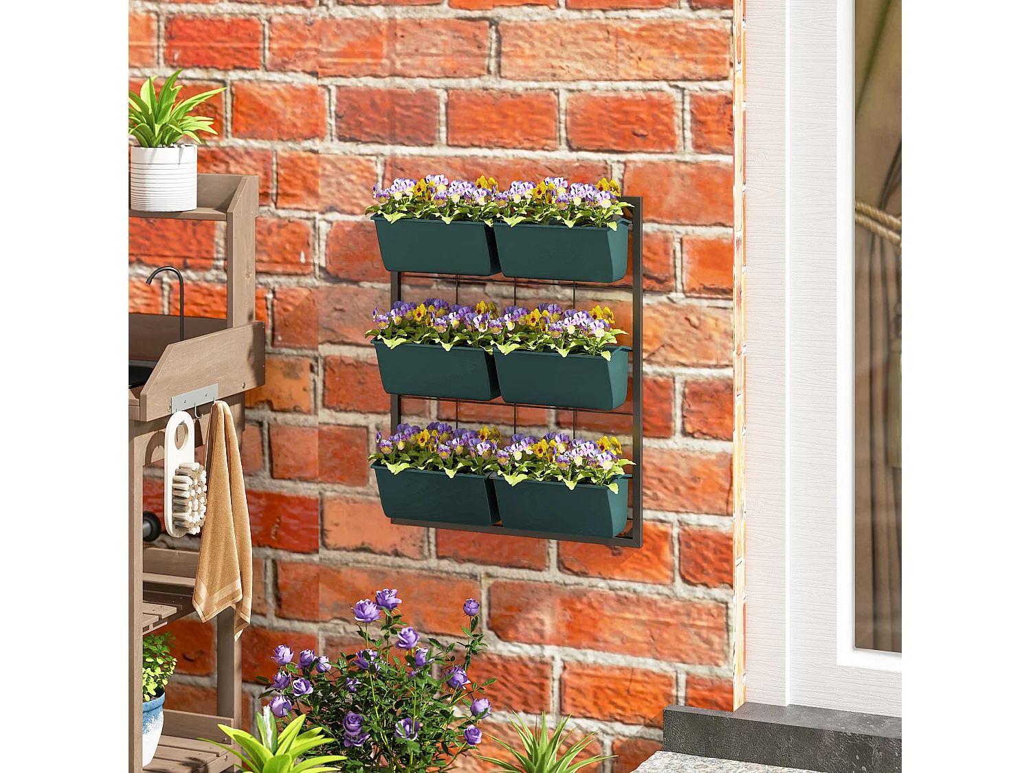 Orto verticale 3 livelli con 6 vasi in acciaio e plastica verde scuro